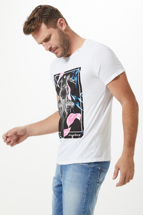 T-SHIRT MASCULINA M/C GOLA CARECA